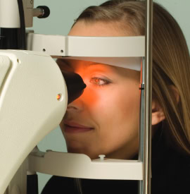 A patient having an eye exam